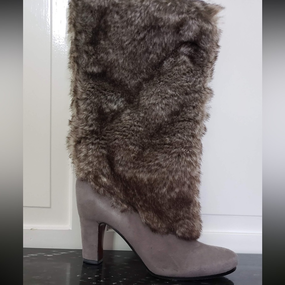 NWT Sam Edelman Faux Fur And Gray Suede Knee-High Boots.  Size 8